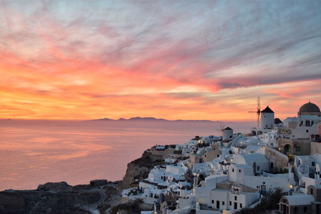 La puesta del sol en Santorini